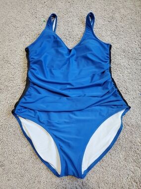 DKNY Blue One Piece Ruched Conservative Swim Suit Size 14